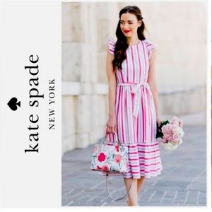 Kate Spade New York Peach Sherbet Striped Poplin Midi-Dress Size 4 New With Tags